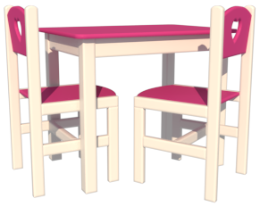 stolik prostokątny z krzesełkami - w kolorze różowy